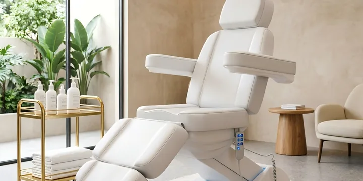 Esthetician bed with adjustable backrest for lash, brow and facial services