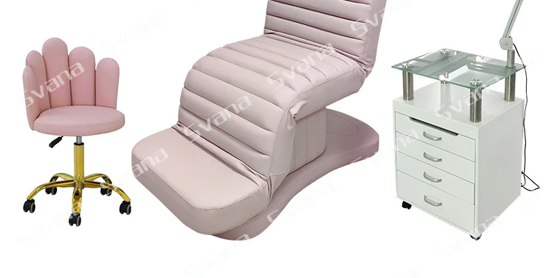 Mobile home lash studio set with a folding bed and stool